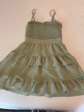 Windsor Sage Green Smocked Spaghetti Strap Dress